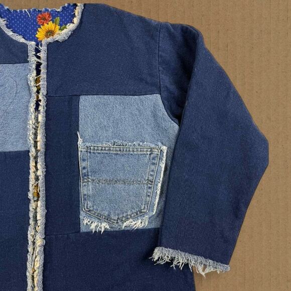 Vintage Quilt Patchwork Floral Denim Handmade Reversible Jacket Fits like XL - Picture 5 of 8